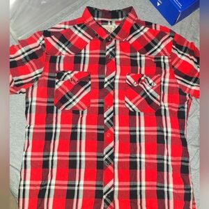 Red and Black Plaid Men's Shirt Size L